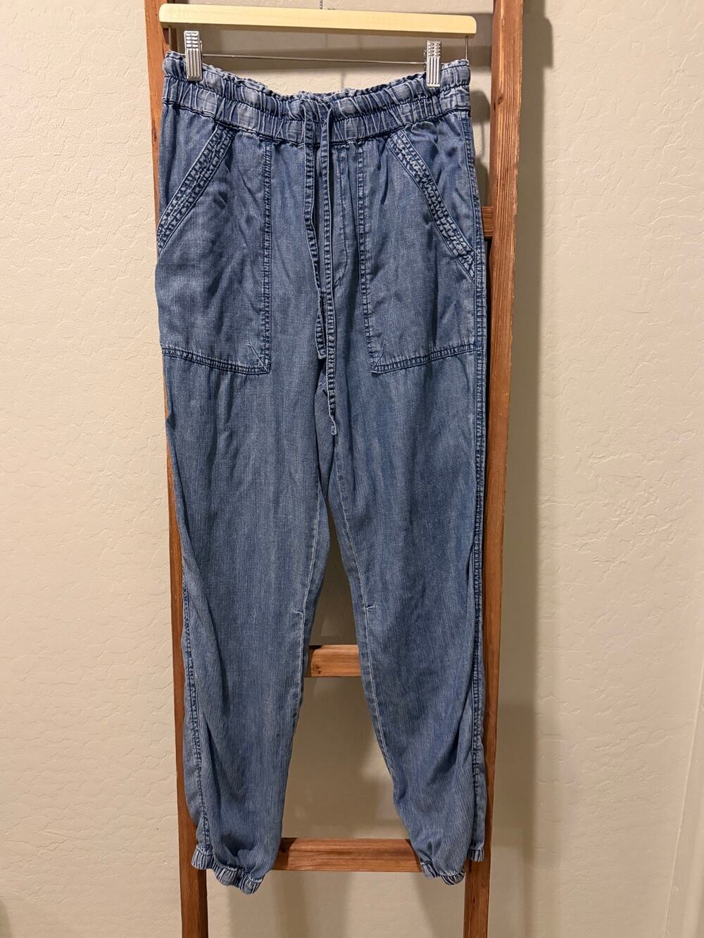 Velvet Heart Blue Denim Jogger Cargo Pants Elastic Waist Tapered Leg